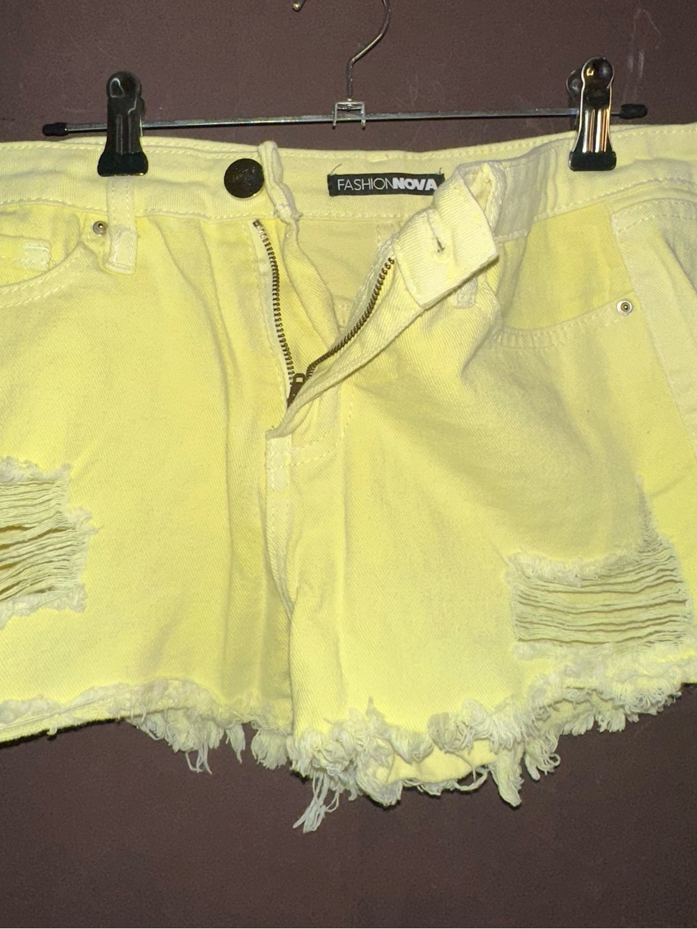 Fashion Nova Yellow Distressed Denim Shorts - Women's Low-Rise